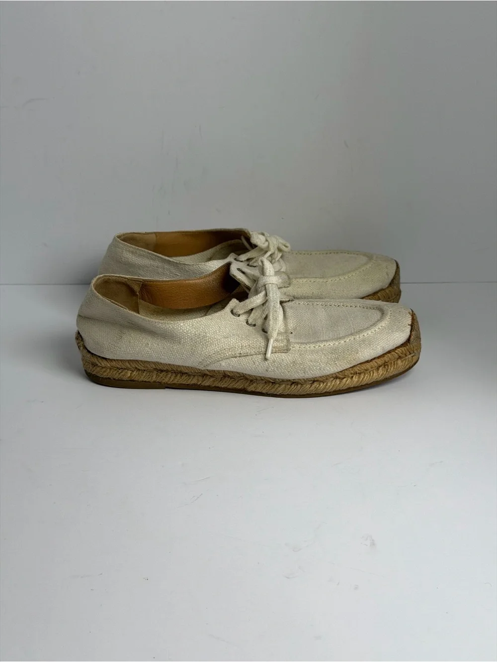 Vintage Hermes Canvas Lace-up Cream White Espadrilles